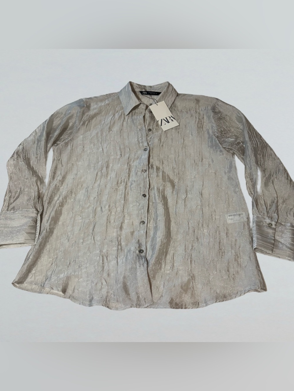 Brand New Sheer Silver/Gray Zara Button-Up Shirt